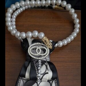 Black and White Patterned Tie with Rhinestone Accents